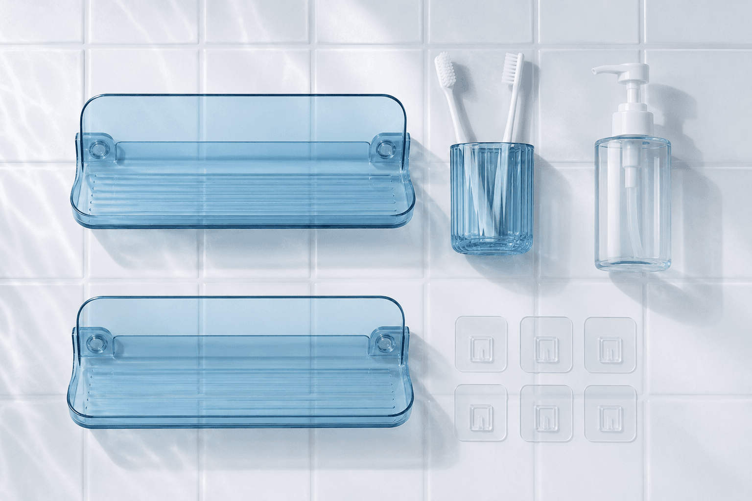 Contents of No-Drill Bathroom Storage Set laid out individually