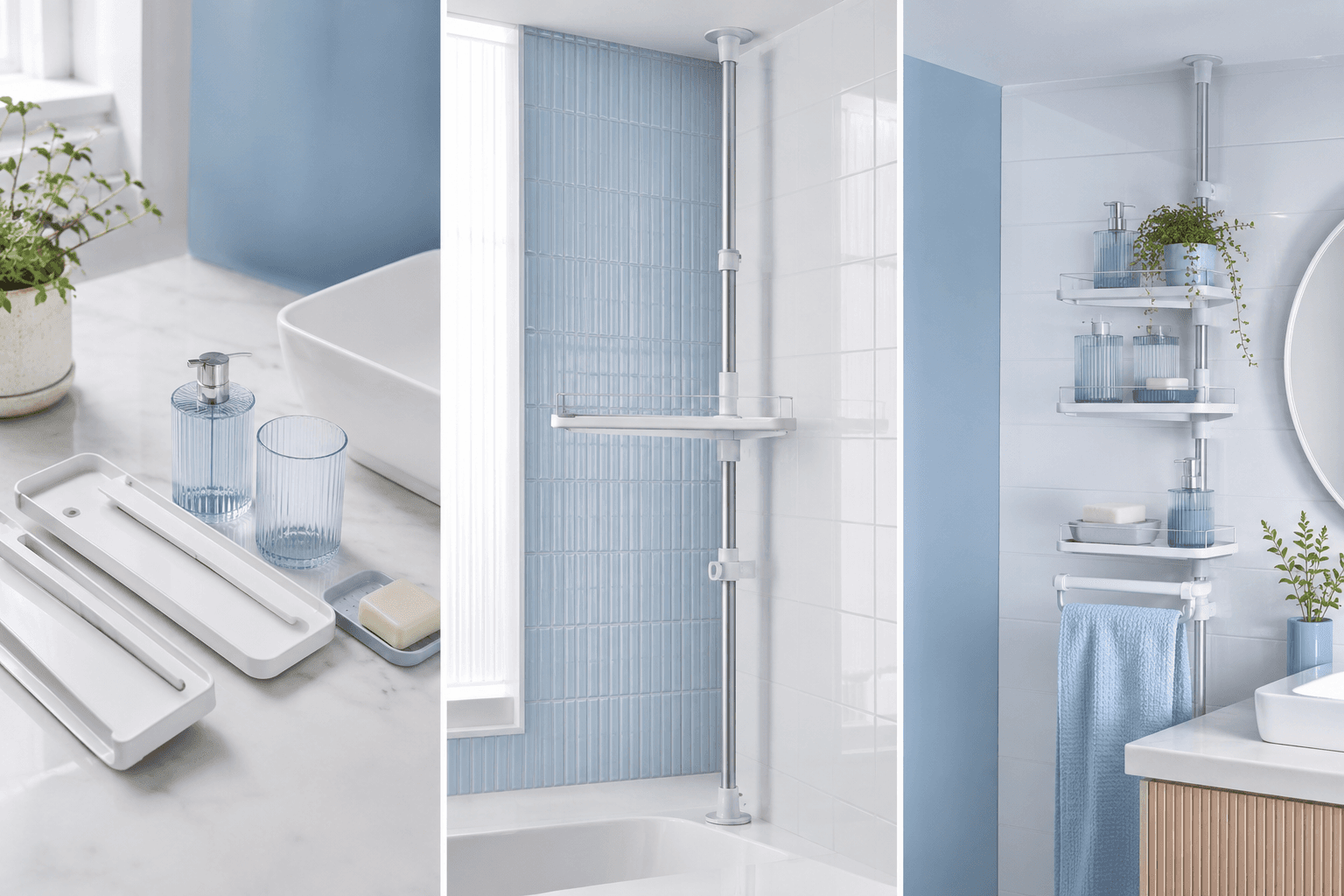 Three stages of choosing, placing and enjoying a no-drill bathroom refresh